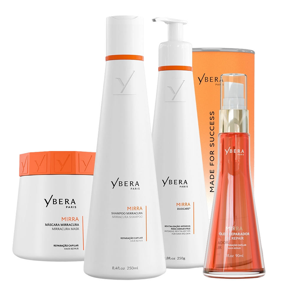 Pack Mirra PRO REPAIR® Home Care de Ybera Paris con Shampoo MirraCura, Máscara MirraCura, DuoCare® y Oil Repair
