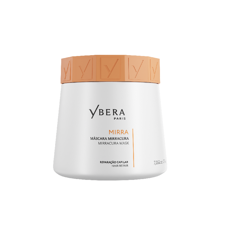 Mascarilla MirraCura de Ybera Paris con aceite de mirra para el cuidado del cabello dañado.